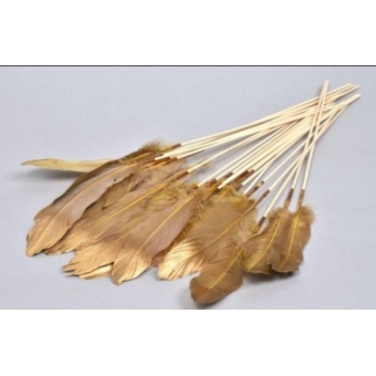 SP7: Feather op stok – set van 6 stuks – mustard/gold – 30 cm
